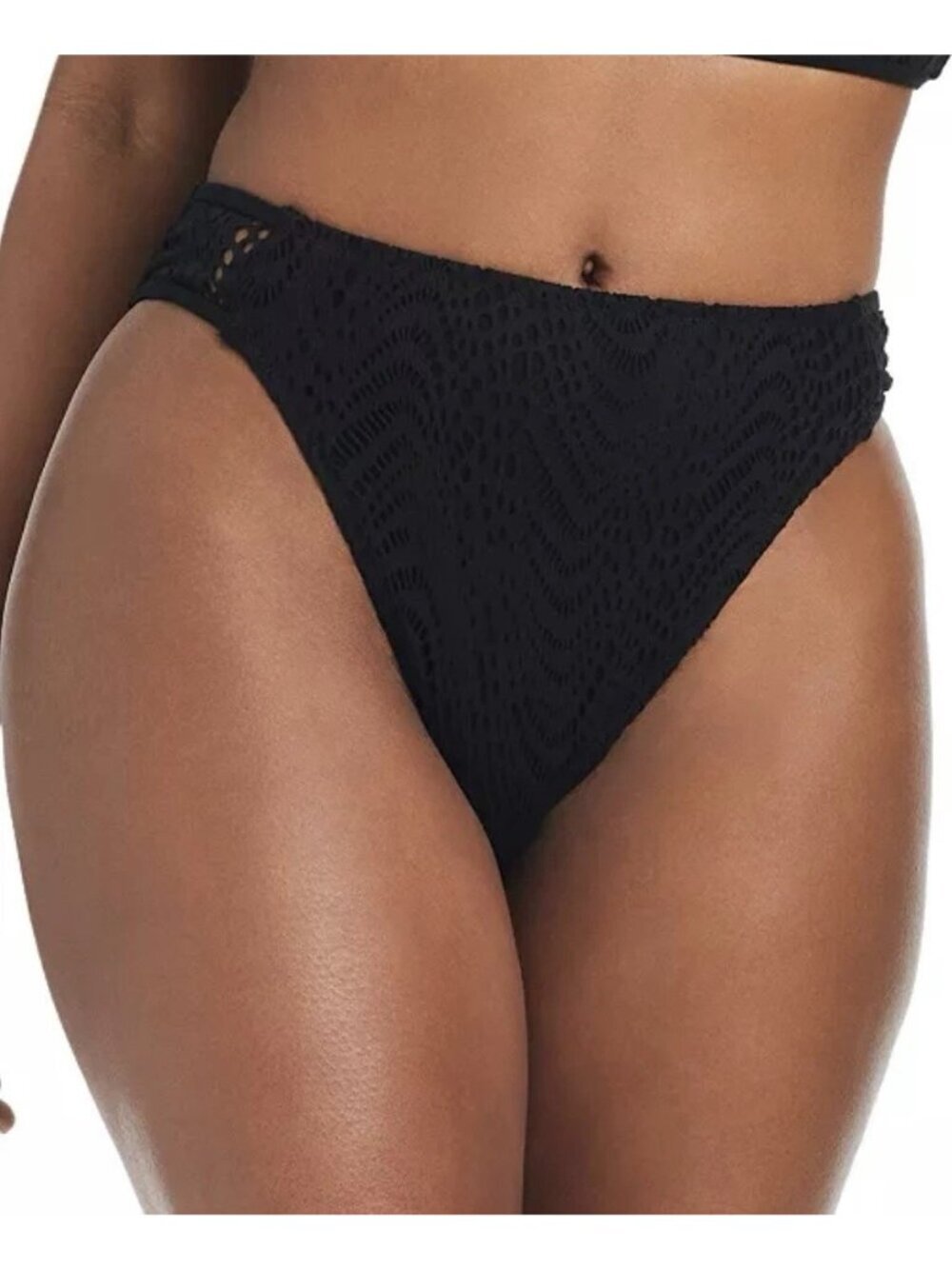 Bar III Women's XL Goddess Crochet Swim Bottoms Black Cheeky  e1314